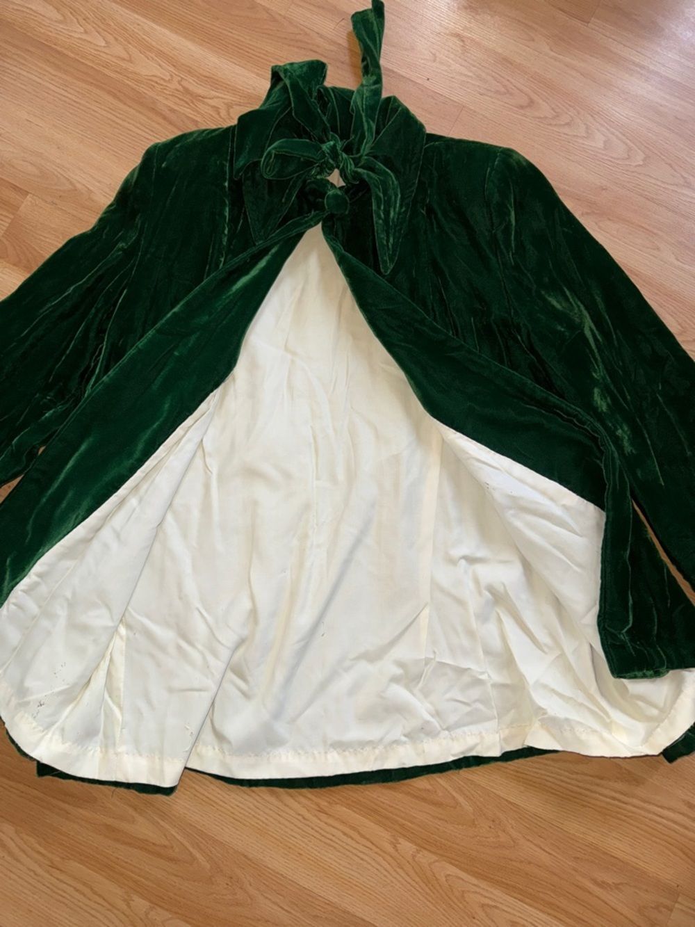 Vintage Green Velvet Bow Collar Open Front Cape Coat Medium 6 Queen of Gambit - Picture 8 of 12